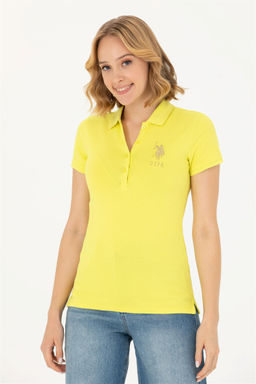 Женская неоново-желтая базовая футболка с воротником-поло Неожиданная скидка в корзине