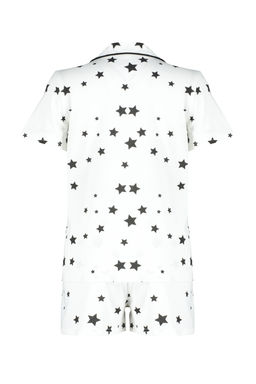 Trendyolmilla Beyaz %100 Pamuklu Y?ld?z Desenli Biyeli Sortlu Orme Pijama Tak?m? THMSS24PT00069  фото 7