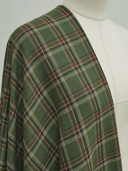 Фуле Клетка цв.темно-эвкалиптовый/коричневый, ш.1.45м, хлопок-100%, 180гр/м.кв - Купава фото 2