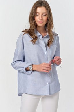 Рубашка летняя оверсайз из хлопка в полоску на персиковом - Fly фото 13