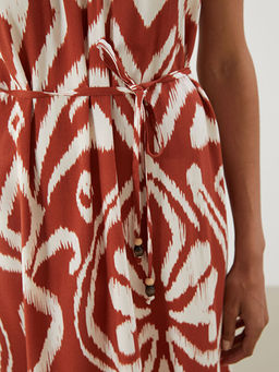 V Yaka Desenli Ask?l? Elbise