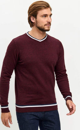 Пуловер однотонный мужской с V-образной горловиной F021-15-0046 bordo melange - Fine joyce фото 10