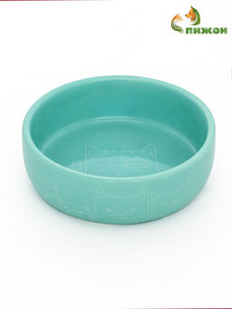 Миска керамическая Семья котов 300 мл - 13.413.44 см, бирюзовая - Пижон фото 2