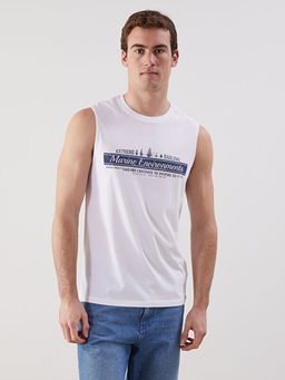 Bisiklet Yaka Bask?l? Erkek Kolsuz Ti??rt