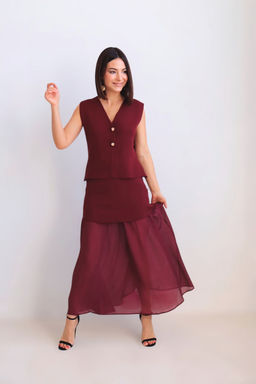 Martichelli Костюм с юбкой и жилетом бордовый  фото 13