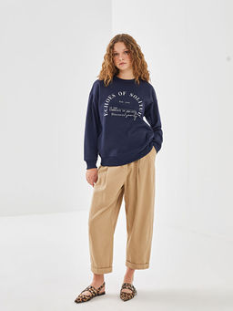 Bisiklet Yaka Bask?l? Kad?n Sweatshirt