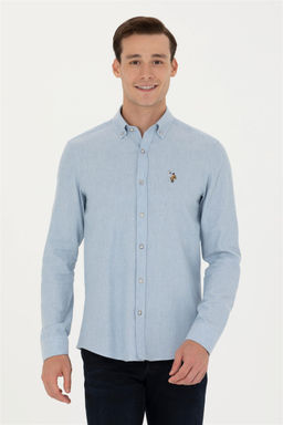 Мужская голубая базовая рубашка с длинным рукавом