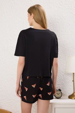 Trendyolmilla Kad?n Couple/Cift Siyah %100 Pamuklu Pizza Desenli Sortlu Orme Pijama Tak?m? THMSS25PT00333  фото 5