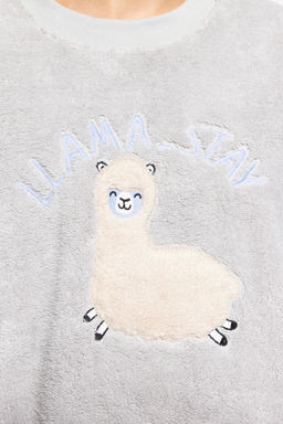 Trendyolmilla Gri Wellsoft Lama Desenli K?sl?k Orme Pijama Tak?m? THMAW24PT00029
