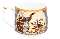 Кружка 500 мл 13,5*10*9 см "Павлин на бежевом" NEW BONE CHINA, фарфор