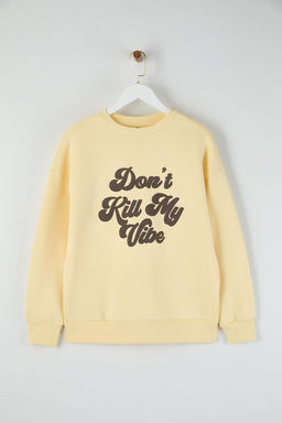 Teen Sar? Kabartma Slogan Bask?l? Oversize/Genis Kal?p Kal?n Orme Sweatshirt TWOAW26SW00172