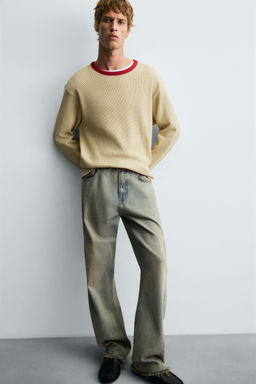 CONTRAST CHECKERED WAFFLE-KNIT T-SHIRT - Zara фото 6
