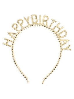 Цена за 2 шт. Ободок "Happy Birthday" Сверкающий жемчуг, Золото, 1 шт.