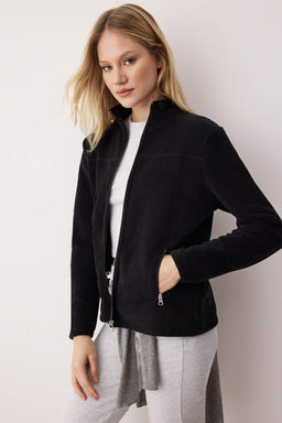 Siyah Dik Yaka Fermuarl? Cepli Orme Sweatshirt TWOAW26SW00005