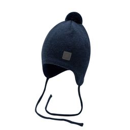 Шапка вязаная двухслойная с ниточным помпоном с завязками и светоотражающим шевроном Космос (полуш - Elfoxo фото 2