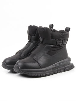 04-WG037-3M BLACK Ботинки зимние женские (натуральная кожа, курточная ткань, 100% шерсть)