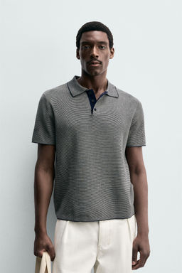 POLO PUNTO REGULAR FIT CONTRASTE / Crudo / Azul - Zara фото 2