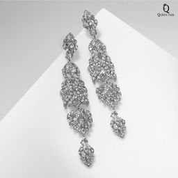 Серьги висячие со стразами Ажурные восторг, цвет белый в серебре, 9см - Queen fair фото 7