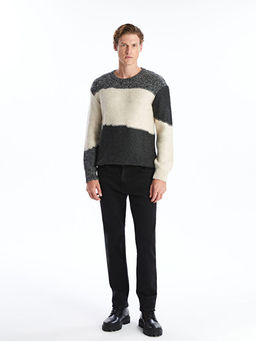 Bisiklet Yaka Uzun Kollu Renk Bloklu Erkek Triko Kazak