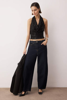 Siyah Degaje Yaka Sacakl? Payet Party Bluz TPRAW26BZ00064 - Trendyolmilla фото 2