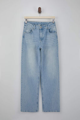 Ac?k Mavi DOKUMLU Normal Bel %100 Pamuk Wide Leg Jeans TWOSS26JE00135