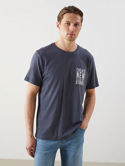 Bisiklet Yaka K?sa Kollu Bask?l? Penye Erkek Ti??rt