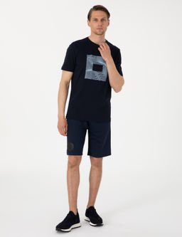 Lacivert Regular Fit Is_ya Duyarl_ Renk De_i_tiren Bask_ _er_eveli Ti__rt - Pierre cardin фото 4