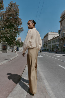 GOLD BUTTON WIDE-LEG TROUSERS - Zara фото 4