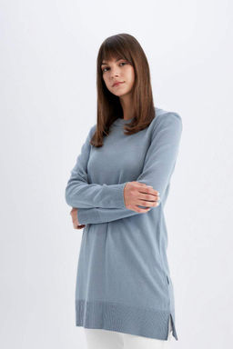 Свитер-туника стандартного кроя с круглым вырезом - Defacto фото 4