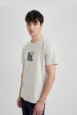 Облегающая футболка с коротким рукавом и круглым вырезом с принтом - Defacto фото 4