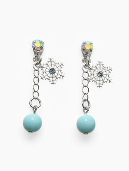 Серьги-клипсы детские «Выбражулька» снежинка на цепочке с кругом кристалл, голубо-радужные