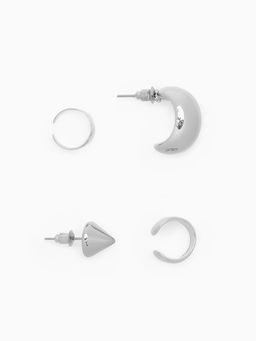 Серьги и кафф QF Объёмные фигуры, набор 4 шт. цвет серебро