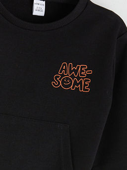 Bisiklet Yaka Bask?l? Erkek ?ocuk Sweatshirt