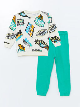 Bisiklet Yaka Bask?l? Erkek Bebek Sweatshirt ve E?ofman Alt 2li Tak?m