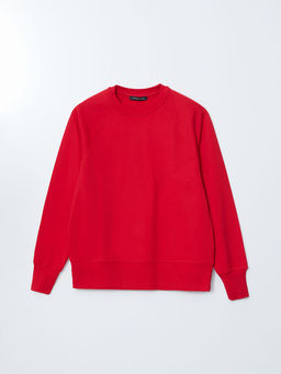 LC Waikiki Kirmizi Bisiklet Yaka Oversize Kad_n Sweatshirt