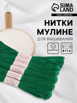 Цена за 2 шт. Набор ниток мулине №909, 8±1 м, 6 шт., тёмно-зелёный