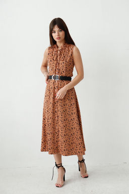 Martichelli Шёлковое платье, как из к/ф Красотка, светло-коричневое с принтом  фото 4