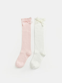 Fiyonklu K?z ?ocuk Diz Alt? ?orap 2li