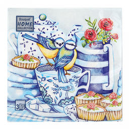 Салфетки бумажные Bouquet Home Collection Classic 33х33см, 3-х слойные, 20 штук в упаковке, 100% целлюлоза, Утренний натюрморт (Россия)  фото 3