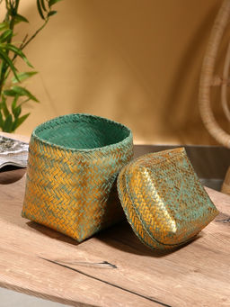 Корзинка плетёная «Голден», 16×16×23 см, голубая