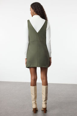 TRENDYOLMILLA Kahverengi V Yaka Jile Suet Mini Orme Elbise TWOAW24EL00543  фото 18