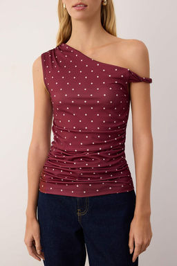Trendyolmilla Kahverengi Asimetrik Yaka Buzgu/Drape Detayl? Fitted/Vucuda Oturan Orme Bluz TWOSS25BZ00279  фото 3
