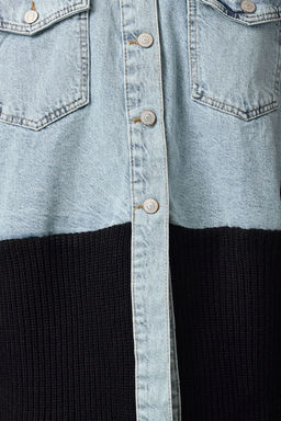 Mavi Siyah Triko Detayl? Kontrast Renk Bloklu Oversize Denim Ceket TWOAW25CE00025 - Trendyolmilla фото 3