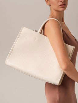 Сумка кожаная шоппер Deboro 30638 бежевый лен