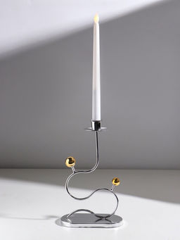 Подсвечник на 1 свечу «Линия и шарики», металл, под серебро с золотом, d=2.5 см, 14.5×7.5×26 см