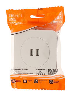 Розетка с 2 USB-A разъёмами, 2.1 А, 5 В, серия Circular, скрытый монтаж, белая