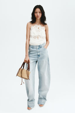Top en mezcla de lino con detalles de encaje - H&m фото 2