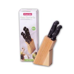 Набор ножей 6 предметов из нержавеющей стали с бакелитовыми ручками и деревянной подставкой (5121) /KAMILLE/