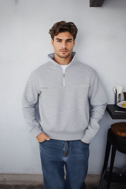 TRENDYOL MAN Kiremit Oversize/Genis Kesim Dik Yaka Fermuarl? Polarl?/S?cak Tutan Basic Sweatshirt TMNAW25SW00031 - Trendyolmilla фото 2