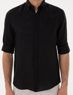 Siyah Regular Fit %100 Keten G_mlek